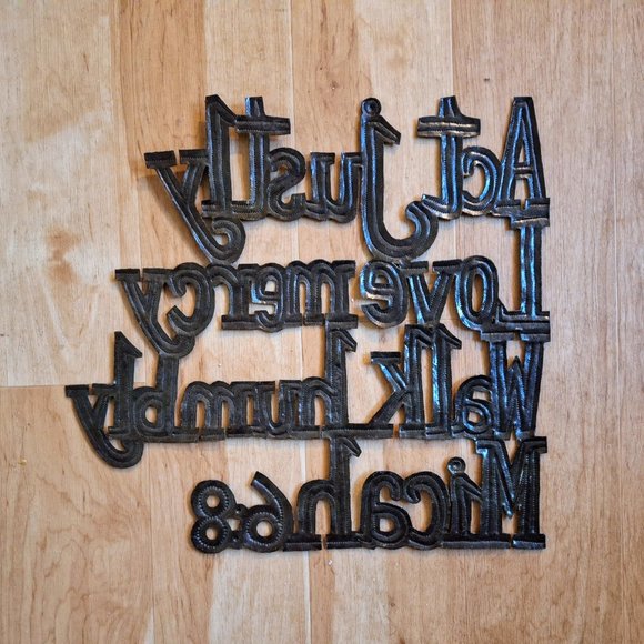 Micah 6:8 Metal Wall Art From 55-Gal Drum Signed by Haitian Artists - Picture 2 of 3